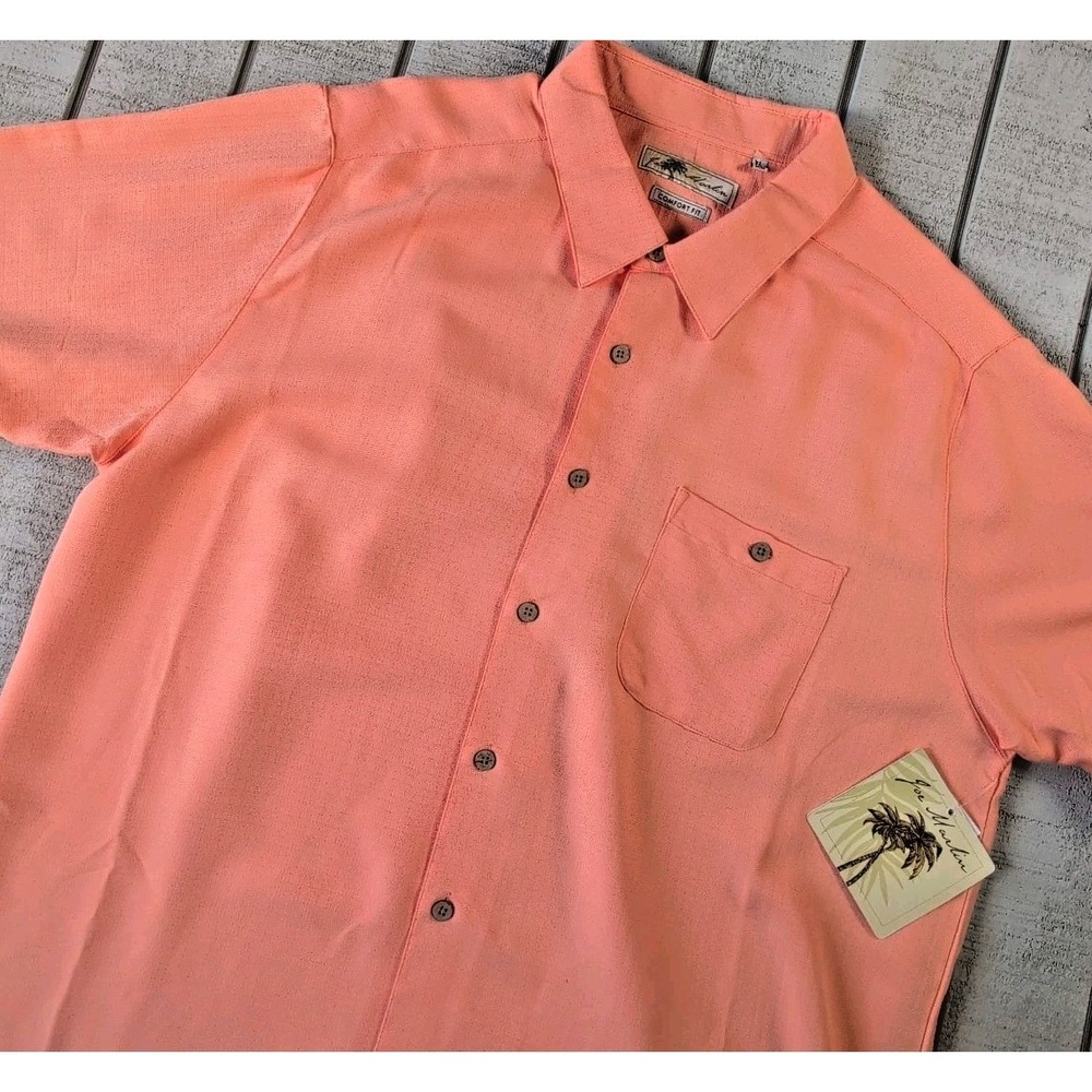 Joe Marlin Shirt Mens XL Orange Hawaiian Palm Tree Beach Tropical Button S/S New